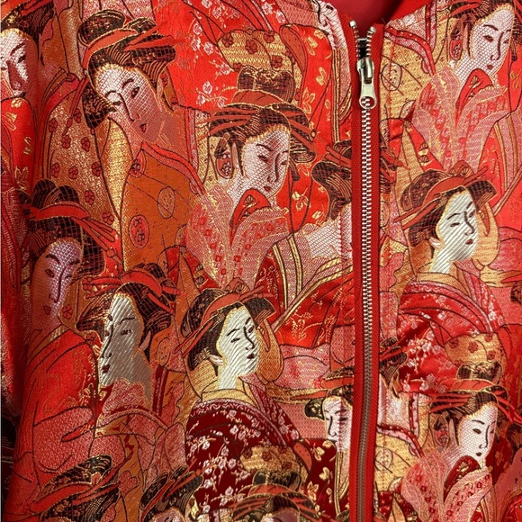 Jogal Style Jacket Mens Large Red Embroidered Satin Bomber Chinese New Year Y2K - Picture 5 of 5